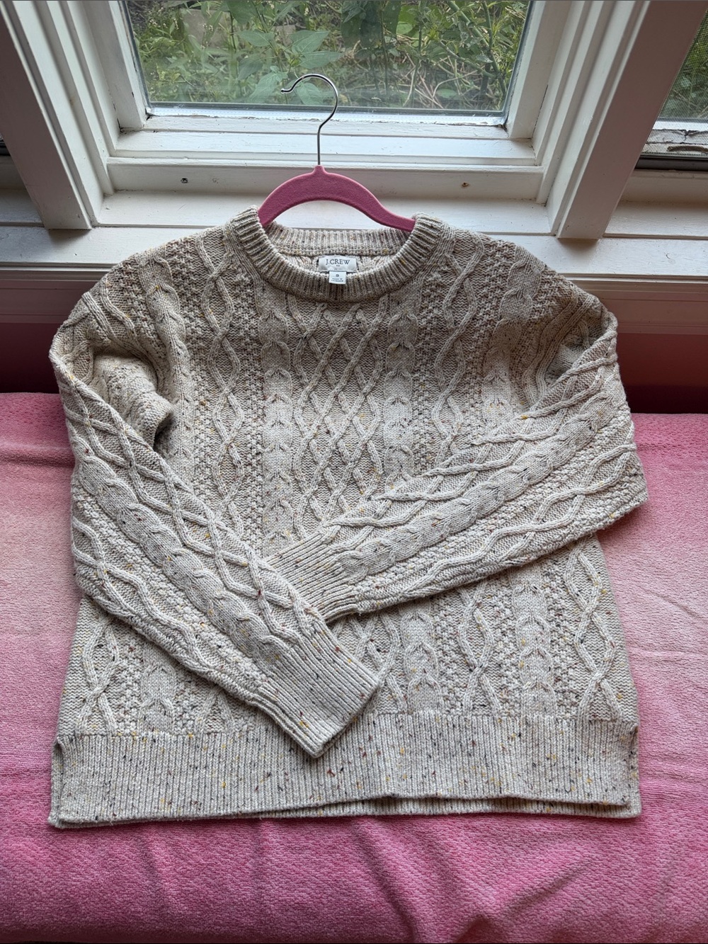 J. Crew Cream Flecked Cable-Knit Crewneck Sweater